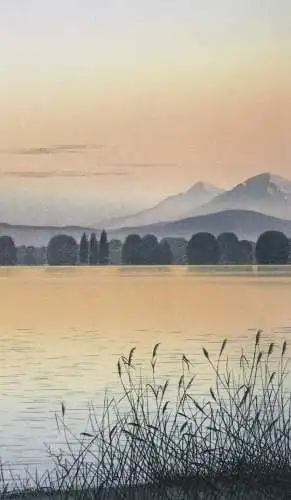 Rudolf Distler (geb. 1946), sign. Farbradierung, Blick über den Chiemsee, 1987