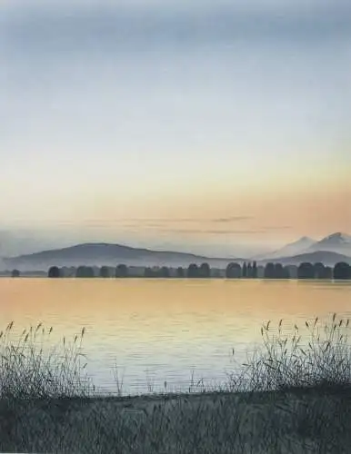 Rudolf Distler (geb. 1946), sign. Farbradierung, Blick über den Chiemsee, 1987