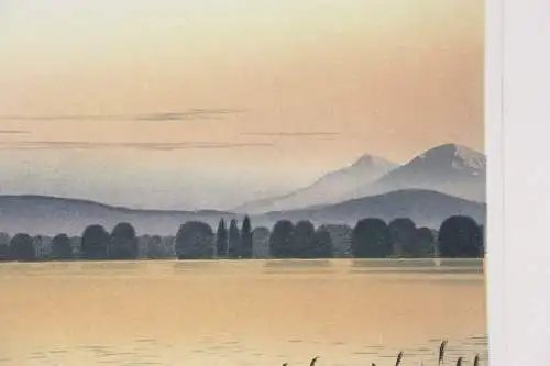 Rudolf Distler (geb. 1946), sign. Farbradierung, Blick über den Chiemsee, 1987