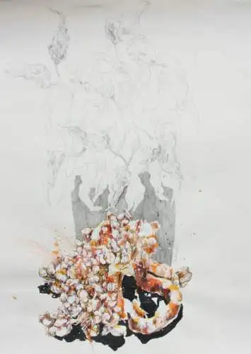 Unbekannter Künstler, signierte Zeichnung mit Gouache, Stillleben, 1975-1999