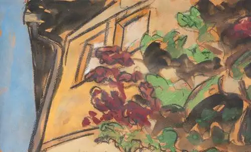 Henning Greite (1940-2010) signiertes Aquarell, blühender Strauch im Garten 1989