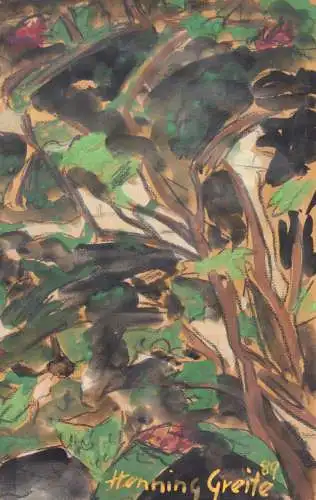 Henning Greite (1940-2010) signiertes Aquarell, blühender Strauch im Garten 1989