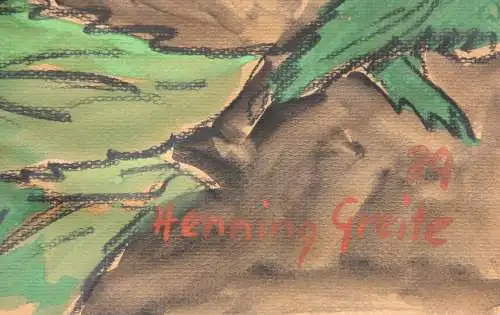 Henning Greite (1940-2010) signiertes Aquarell, Sonnenblumen im Garten, 1989