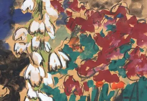 Henning Greite (1940-2010) signiertes Aquarell, blühende Stauden im Garten, 1990