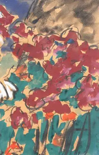 Henning Greite (1940-2010) signiertes Aquarell, blühende Stauden im Garten, 1990