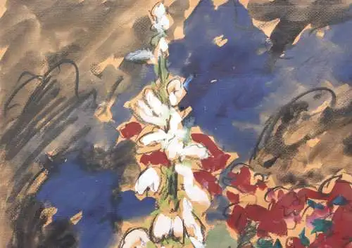 Henning Greite (1940-2010) signiertes Aquarell, blühende Stauden im Garten, 1990