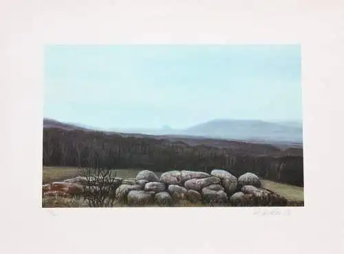 Rudolf Distler (geb. 1946), sign. Farblithographie, nächtliche Landschaft, 1978