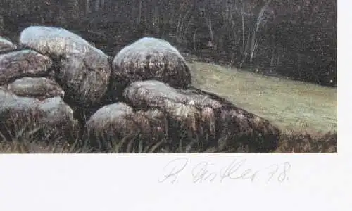 Rudolf Distler (geb. 1946), sign. Farblithographie, nächtliche Landschaft, 1978