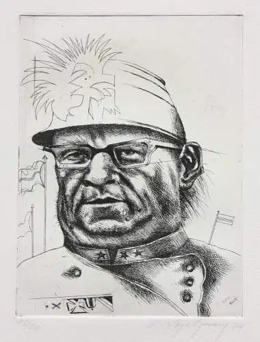 Klaus Vogelsang (geb. 1945), signierte Radierung, Porträt eines Soldaten, 1974