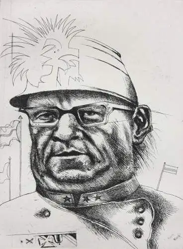 Klaus Vogelsang (geb. 1945), signierte Radierung, Porträt eines Soldaten, 1974