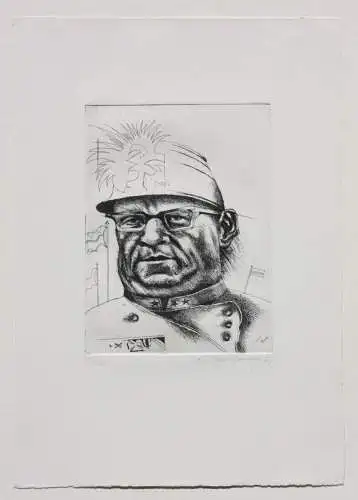 Klaus Vogelsang (geb. 1945), signierte Radierung, Porträt eines Soldaten, 1974
