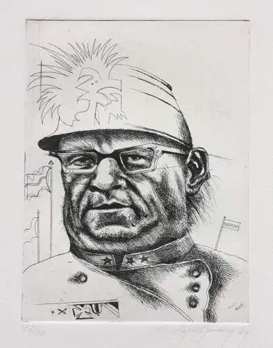 Klaus Vogelsang (geb. 1945), signierte Radierung, Porträt eines Soldaten, 1974