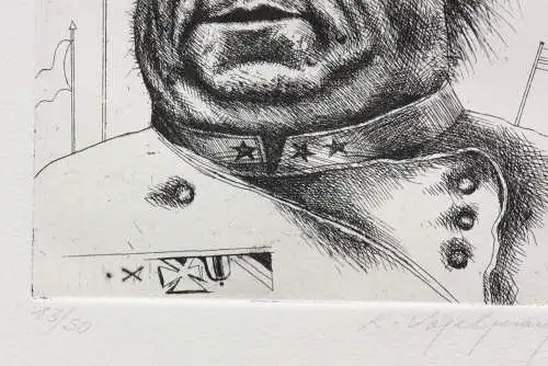 Klaus Vogelsang (geb. 1945), signierte Radierung, Porträt eines Soldaten, 1974