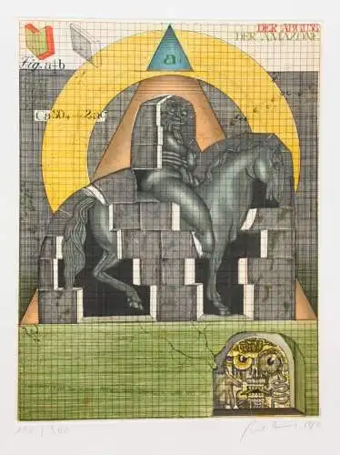 Uwe Bremer (geb. 1940), signierte Farbradierung, "Der Abguss der Amazone", 1980