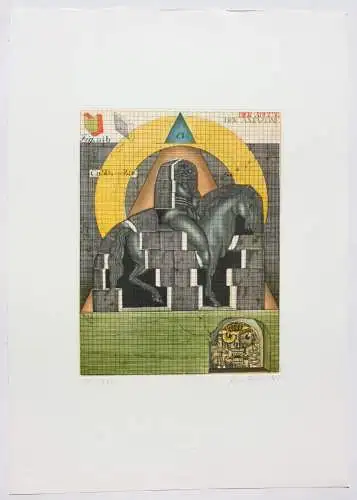 Uwe Bremer (geb. 1940), signierte Farbradierung, "Der Abguss der Amazone", 1980