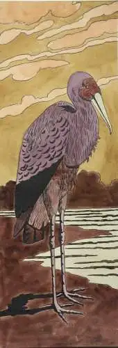 Gelbschnabelstorch, Aquarell, Japonismus, Art Nouveau, Frankreich, um 1900