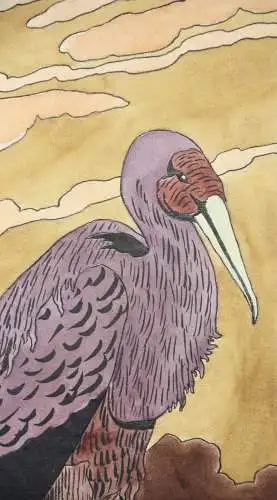 Gelbschnabelstorch, Aquarell, Japonismus, Art Nouveau, Frankreich, um 1900