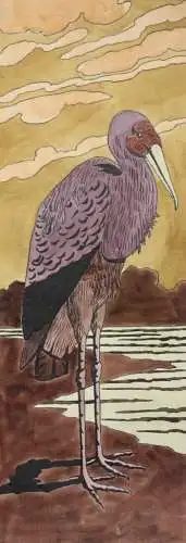 Gelbschnabelstorch, Aquarell, Japonismus, Art Nouveau, Frankreich, um 1900