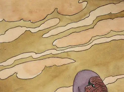 Gelbschnabelstorch, Aquarell, Japonismus, Art Nouveau, Frankreich, um 1900