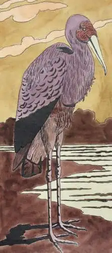 Gelbschnabelstorch, Aquarell, Japonismus, Art Nouveau, Frankreich, um 1900