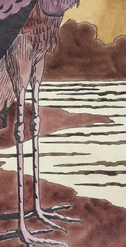 Gelbschnabelstorch, Aquarell, Japonismus, Art Nouveau, Frankreich, um 1900