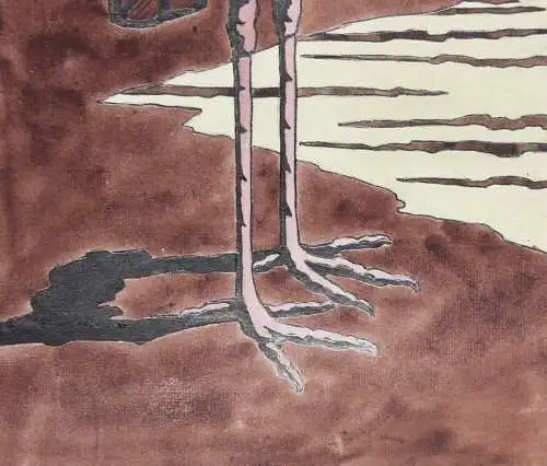 Gelbschnabelstorch, Aquarell, Japonismus, Art Nouveau, Frankreich, um 1900