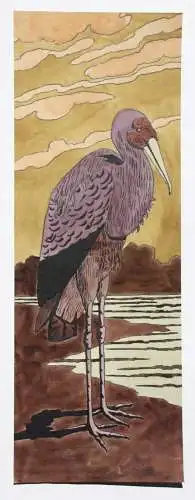 Gelbschnabelstorch, Aquarell, Japonismus, Art Nouveau, Frankreich, um 1900