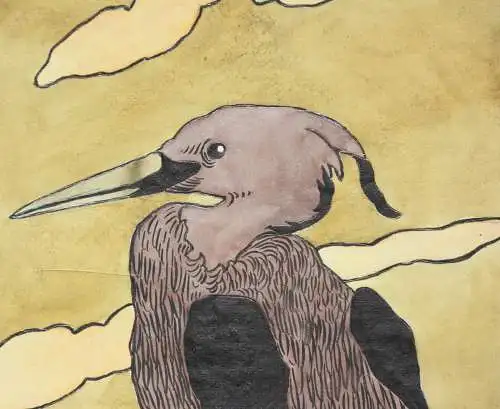 Reiher, Jugendstil Aquarell, Japonismus, Art Nouveau, Frankreich, um 1900