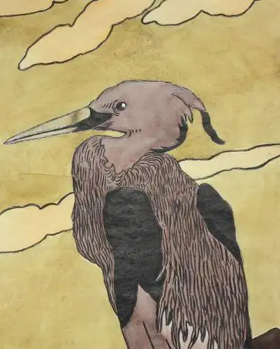 Reiher, Jugendstil Aquarell, Japonismus, Art Nouveau, Frankreich, um 1900