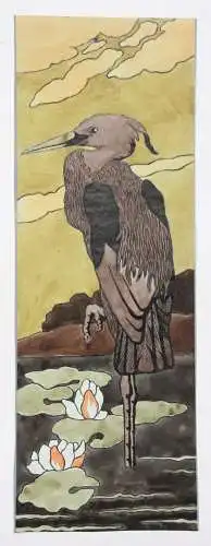 Reiher, Jugendstil Aquarell, Japonismus, Art Nouveau, Frankreich, um 1900