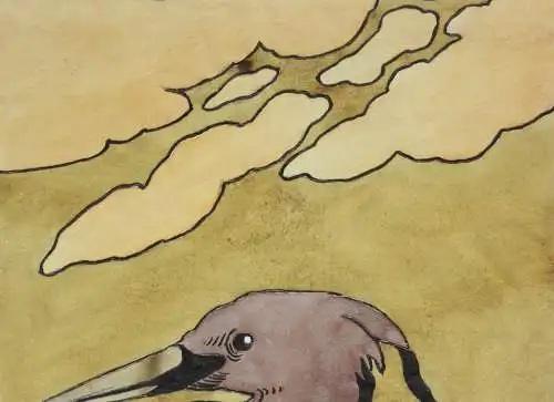 Reiher, Jugendstil Aquarell, Japonismus, Art Nouveau, Frankreich, um 1900