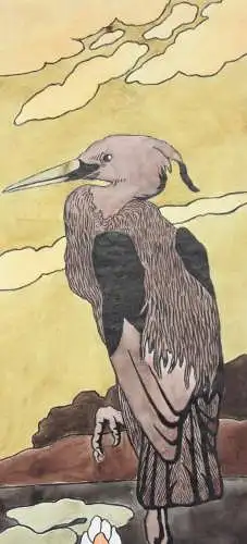 Reiher, Jugendstil Aquarell, Japonismus, Art Nouveau, Frankreich, um 1900