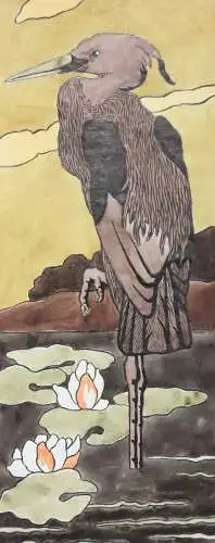 Reiher, Jugendstil Aquarell, Japonismus, Art Nouveau, Frankreich, um 1900