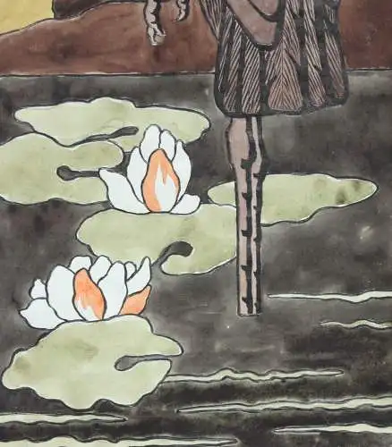 Reiher, Jugendstil Aquarell, Japonismus, Art Nouveau, Frankreich, um 1900