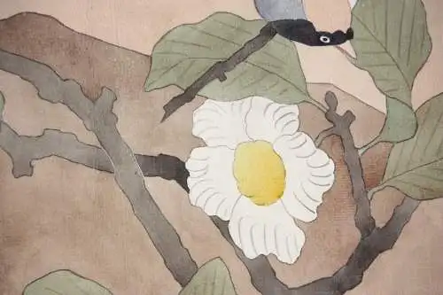 Elstern und Camelienzweig, Aquarell, Japonismus, Kacho-ga, Frankreich, um 1900