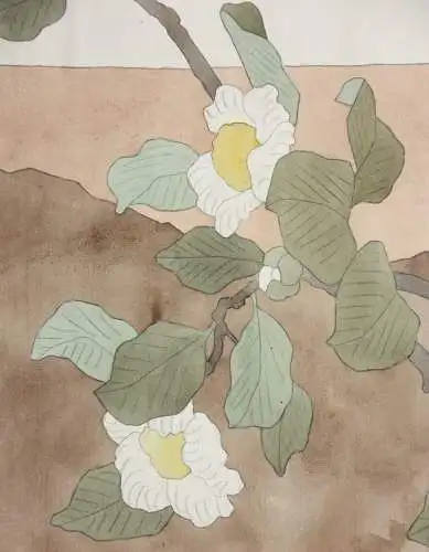 Elstern und Camelienzweig, Aquarell, Japonismus, Kacho-ga, Frankreich, um 1900
