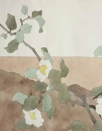 Elstern und Camelienzweig, Aquarell, Japonismus, Kacho-ga, Frankreich, um 1900