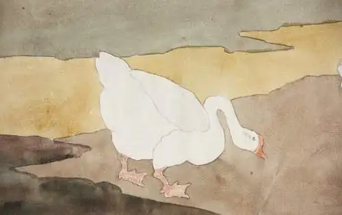 Gänse und Iris, Aquarell, Japonismus, Kacho-ga, Art Nouveau, Frankreich um 1900
