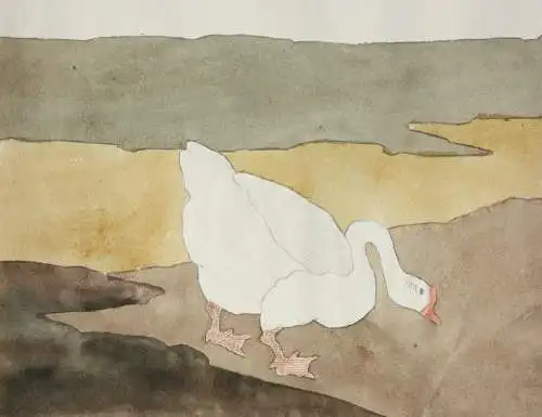Gänse und Iris, Aquarell, Japonismus, Kacho-ga, Art Nouveau, Frankreich um 1900