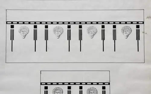 Entwurf für einen Art Deco Ornamentfries mit ägyptischen Köpfen , Zeichnung