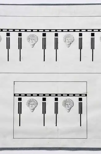 Entwurf für einen Art Deco Ornamentfries mit ägyptischen Köpfen , Zeichnung