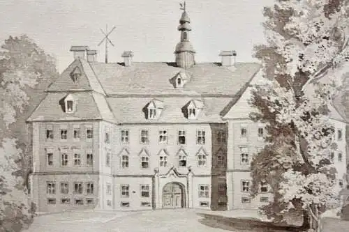 Schloss mit englischem Landschaftspark und See, lavierte Federzeichnung um 1850