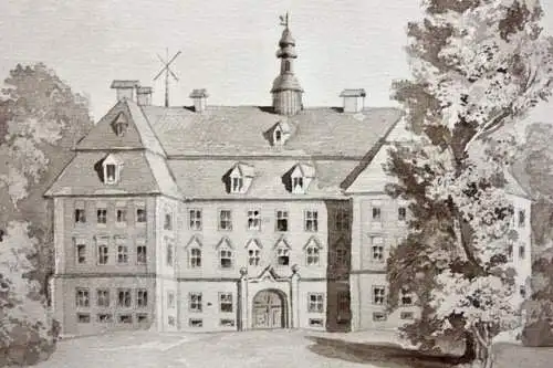 Schloss mit englischem Landschaftspark und See, lavierte Federzeichnung um 1850