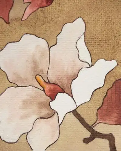 Marketerie-Entwurf mit Magnolien für ein Möbelstück, Art Nouveau, Aquarell