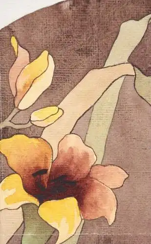 Marketerie-Entwurf mit Feuerlilien für ein Möbelstück, Art Nouveau, Aquarell
