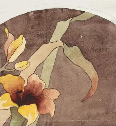 Marketerie-Entwurf mit Feuerlilien für ein Möbelstück, Art Nouveau, Aquarell