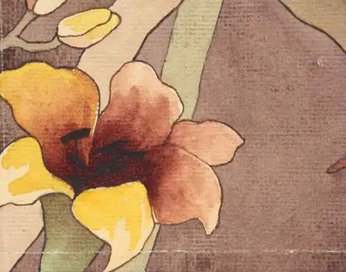 Marketerie-Entwurf mit Feuerlilien für ein Möbelstück, Art Nouveau, Aquarell