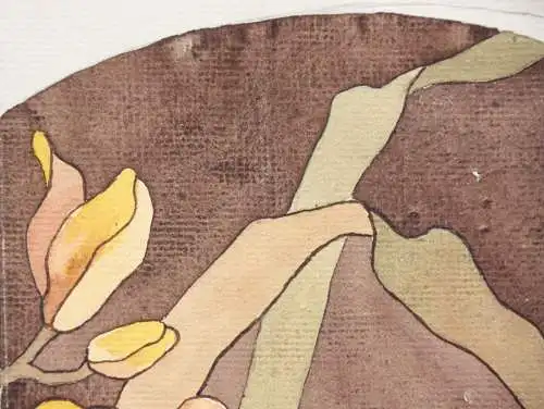 Marketerie-Entwurf mit Feuerlilien für ein Möbelstück, Art Nouveau, Aquarell