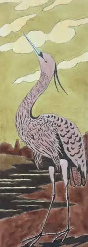 Reiher, großformatiges Aquarell, Japonismus, Art Nouveau, Frankreich, um 1900