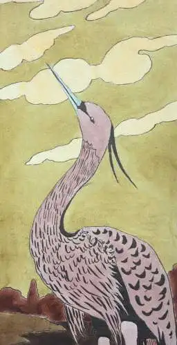 Reiher, großformatiges Aquarell, Japonismus, Art Nouveau, Frankreich, um 1900